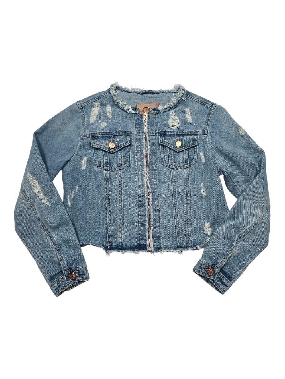 One 5 One Cropped Distressed Blue Denim Jacket medium Y2K Festival Western